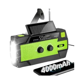 Noodradio Solar Opwindbaar En Batterij - Noodpakket - Draagbare Survival Radio - 4000 MAh - Powerbank Zonneenergie - Bouwradio - Zaklamp – Groen