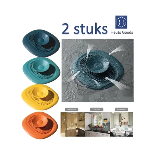 Heuts Goods - 2x Gootsteenzeef - Gootsteenstop - Afvoerzeef - Afvoerstop - Spoelbal - Bad - Douchebak - Keuken - Wasbak - Badkuip - Siliconen - thumbnail