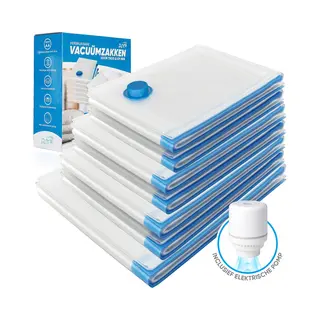 8 Stuks Rogi Vacuumzakken Met Elektrische Pomp - Uitermate Geschikt Voor Vacumeren Van Dekbedden & Kleding - Reiszakken - Vacuum Opbergzakken