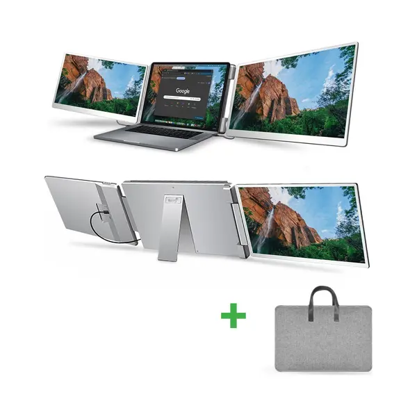 Portable Monitor 2x 15, 6 Inch Full Hd - Tri Screen Laptop Scherm Uitbreider - Extra Scherm Laptop - Draagbare Monitor - Plug & Play - Solvify thumbnail