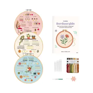 Crafsly Borduurpakket Beginner - Leer 30 Verschillende Steken Inclusief Videotutorials – Borduren Pakket Volwassenen - Borduurset Van 3 - Hobby En