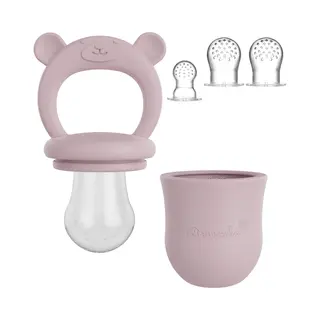 Broemba Baby Fruitspeen + 3 Spenen - 100% Siliconen Fopspeen Voor Groente & Fruit - Sabbelzakje Met Bijtring Roze