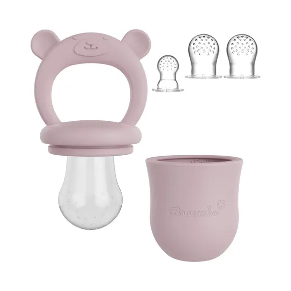 Broemba Baby Fruitspeen + 3 Spenen - 100% Siliconen Fopspeen Voor Groente & Fruit - Sabbelzakje Met Bijtring Roze thumbnail