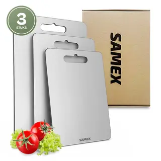 Samex® Snijplankenset - Roestvrij Staal - 3 Snijplanken - Vaatwasserbestendig - Cutting Board - Chopping Board - Antibacterieel-36x25cm + 29x20cm +