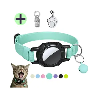 Whiskerz® Veilige Elastische Kattenhalsband Met Tag Houder - Geschikt Voor Apple AirTag - Groen/Mintgroen - Anti Kras, Rekbaar, Verstelbaar,