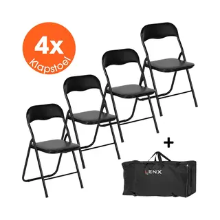 Lenx 4 Delige Klapstoelenset – Inclusief Stoelentas - Vouwstoelenset - Weersbestending - Cushion Design - Zwart