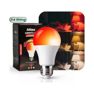 Alina 3-Kleuren Indraailamp (Rood Licht, Amber & Wit) – Ondersteunt Bioritme & Slaap – Flikkervrije Verlichting – E14 – Energiezuinige Lamp -