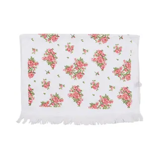 Clayre & Eef Gastendoekje 40x66 Cm Wit Roze Katoen Rozen
