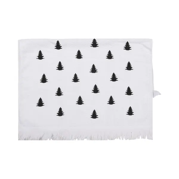 Clayre & Eef Gastendoekje 40x66 Cm Wit Zwart Katoen Kerstbomen thumbnail