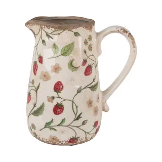 Clayre & Eef Decoratie Kan 16x12x18 Cm Beige Rood Keramiek Aardbeien