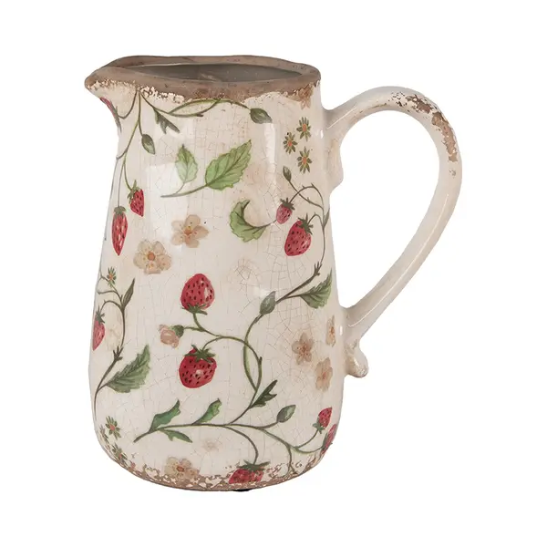 Clayre & Eef Decoratie Kan 16x12x18 Cm Beige Rood Keramiek Aardbeien thumbnail