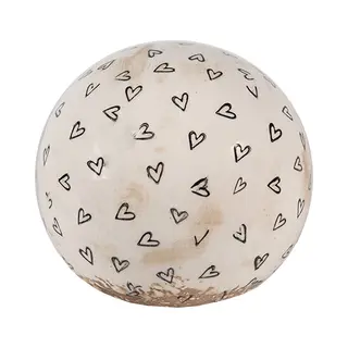 Clayre & Eef Decoratie Bal Ø 12x12 Cm Beige Zwart Keramiek Hartjes