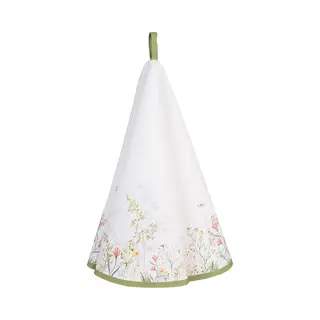 Clayre & Eef Theedoek Ø 80 Cm Wit Katoen Bloemen