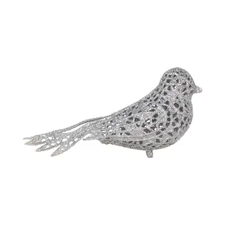 Clayre & Eef Kersthanger Vogel 16x6x6 Cm Zilverkleurig Kunststof