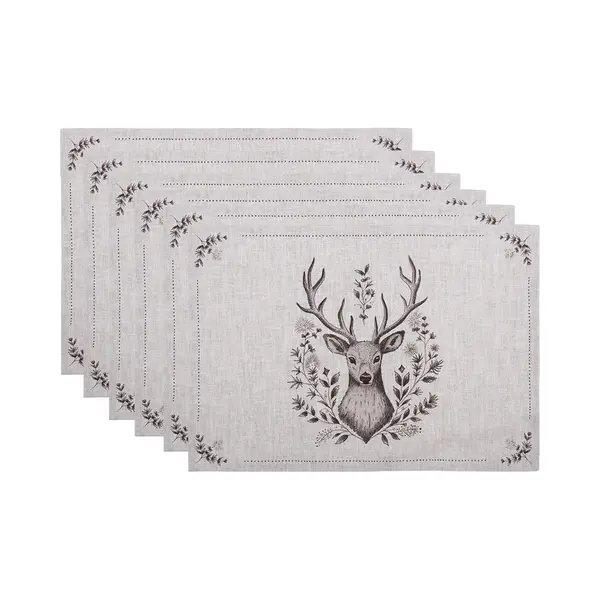 Clayre & Eef Placemats Set Van 6 48x33 Cm Beige Katoen Hert thumbnail