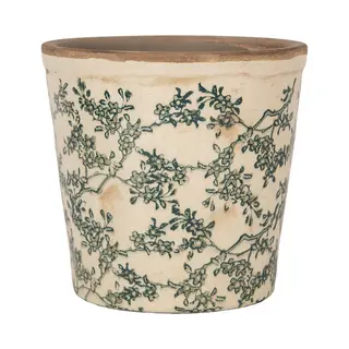 Clayre & Eef Bloempot Ø 17x16 Cm Beige Keramiek Bloemen