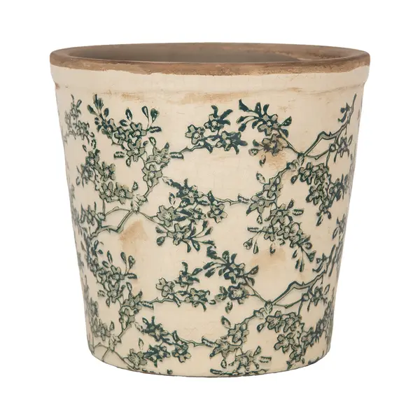 Clayre & Eef Bloempot Ø 17x16 Cm Beige Keramiek Bloemen thumbnail