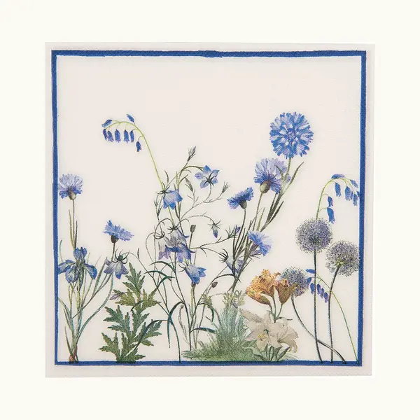 Clayre & Eef Servetten Papier Set Van 20 33x33 Cm Wit Blauw Papier Bloemen thumbnail