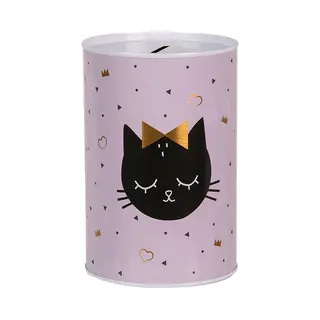 Clayre & Eef Spaarpot Ø 10x15 Cm Roze Metaal Kat