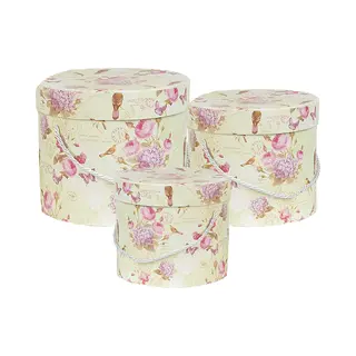 Clayre & Eef Opbergdoos Set Van 3 23x20 / Ø 20x17 / Ø 17x14 Cm Groen Karton Bloemen