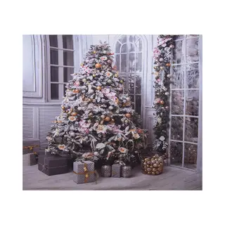 Clayre & Eef Kerst Achtergronddoek 180x210 Cm Grijs Textiel Kerstboom
