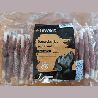 Oswalt Kauwstaafjes Met Eend - Gedraaide Sticks Met Eend - 100 Stuks - 12, 5cm - Hondensnack
