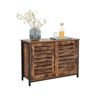 Mazazu Industrieel Dressoir – Kast Met Schuifdeuren 100x35x70 Cm – Hout & Staal – Bruin/Zwart – Opbergkast Woonkamer