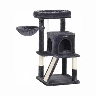 Mazazu Design Krabpaal Compact - Met Ergonomische Loopbrug - Luxe Pluche & Sisal - Industrieel Kattenmeubel Donkergrijs - 48x48x96