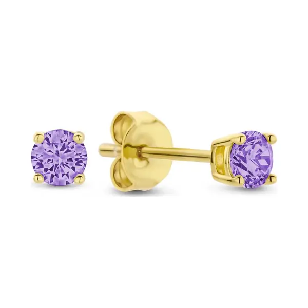 New Bling 9NB-1157 Zilveren Oorknopjes Met Zirkonia Steentje 3mm - Paars - Verguld/Goud Op Zilver thumbnail