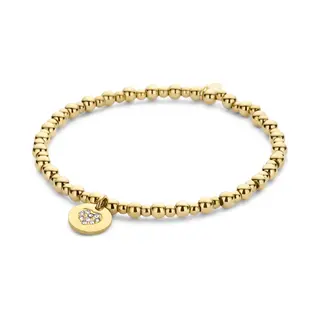 Cadeau Voor Haar CO88 Collection 8CB-91263 Stalen Kralen Armband Met Hartje - 3, 9mm En 2, 8mm Bolletjes - 10mm Hangertje - Zirkonia - Rekbaar - 17,