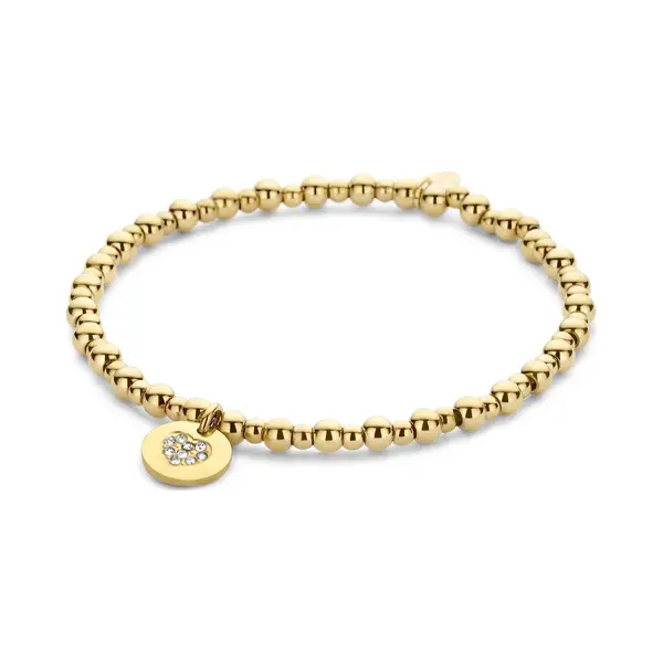 Cadeau Voor Haar CO88 Collection 8CB-91263 Stalen Kralen Armband Met Hartje - 3, 9mm En 2, 8mm Bolletjes - 10mm Hangertje - Zirkonia - Rekbaar - 17, thumbnail