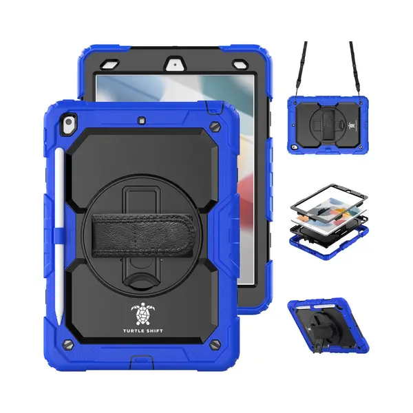 Geschikt Voor IPad 9/8/7 Hoes - 9e/8e/7e Generatie - 10.2 Inch - 2021/2020/2019 - Turtle Shift Cover Hoesje - Schouderriem - Handriem - Shockproof - thumbnail