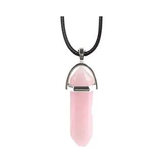Bixorp Gems Roze Opaliet Hanger Aan Faux Leren Koord - Edelsteen Ketting - Edelstenen Staafje Met Stainless Steel Omhuizing - 45/50cm Damesketting
