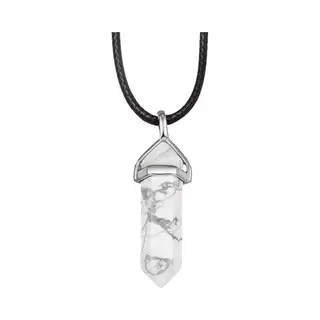 Bixorp Gems Howliet Hanger Aan Faux Leren Koord - Edelsteen Ketting - Edelstenen Staafje Met Stainless Steel - 45/50cm Damesketting
