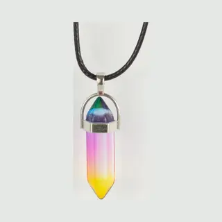 Bixorp Gems Regenboog Opaliet Hanger Aan Faux Leren Koord - Edelsteen Ketting - Edelstenen Staafje Met Stainless Steel - 45/50cm Damesketting