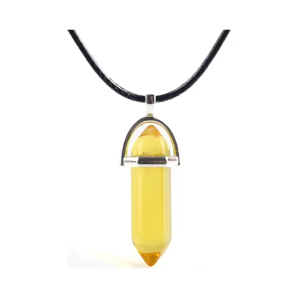 Bixorp Gems Gele Opaliet Hanger Aan Faux Leren Koord - Edelsteen Ketting - Edelstenen Staafje Met Stainless Steel - 45/50cm Damesketting thumbnail