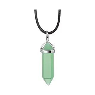 Bixorp Gems Aventurijn Hanger Aan Faux Leren Koord - Edelsteen Ketting - Edelstenen Staafje Met Stainless Steel - 45/50cm Damesketting