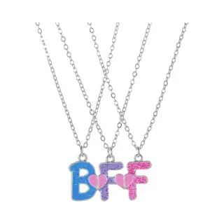 Bixorp Friends Bff Ketting Voor 3 Met Glitters & Magneet - Roze & Blauw - Zilverkleurig - Bff Sieraad