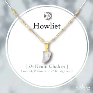 Bixorp Edelsteen Ketting Howliet Met 18k Verguld Goud - Chakra Hanger - Roestvrij Staal - 36cm + 8cm Verstelbaar