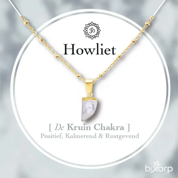 Bixorp Edelsteen Ketting Howliet Met 18k Verguld Goud - Chakra Hanger - Roestvrij Staal - 36cm + 8cm Verstelbaar thumbnail