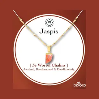 Bixorp Edelsteen Ketting Jaspis Met 18k Verguld Goud - Chakra Hanger - Roestvrij Staal - 36cm + 8cm Verstelbaar