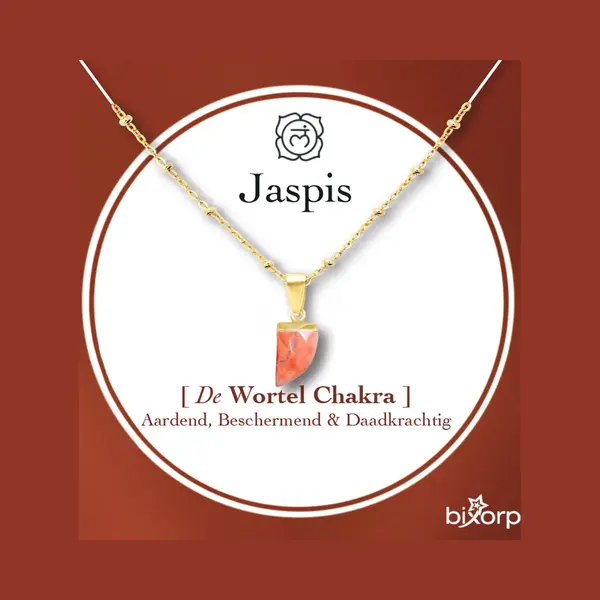Bixorp Edelsteen Ketting Jaspis Met 18k Verguld Goud - Chakra Hanger - Roestvrij Staal - 36cm + 8cm Verstelbaar thumbnail