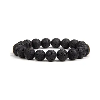 Bixorp Gems Lavasteen Edelstenen Armband 10mm Kralen - Gepolijste Edelsteen Kralenarmband - 18cm