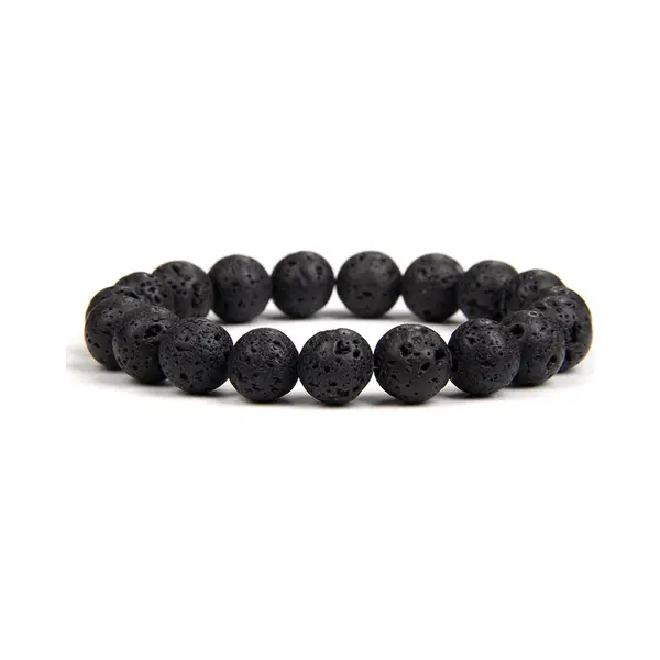 Bixorp Gems Lavasteen Edelstenen Armband 10mm Kralen - Gepolijste Edelsteen Kralenarmband - 18cm thumbnail