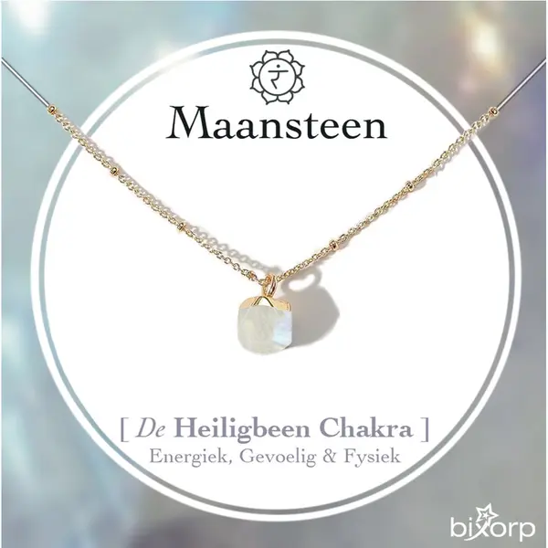 Bixorp Gems Heiligbeen Chakra Ketting Maansteen + 18 Karaat Verguld Goud & Roestvrij Staal - 36cm + 8cm Verstelbaar thumbnail