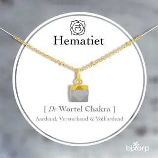 Bixorp Gems Hematiet Chakra Ketting - 18 Karaat Verguld Goud & Roestvrij Staal - Wortel Chakra - 36cm + 8cm Verstelbaar