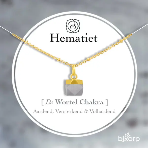 Bixorp Gems Hematiet Chakra Ketting - 18 Karaat Verguld Goud & Roestvrij Staal - Wortel Chakra - 36cm + 8cm Verstelbaar thumbnail