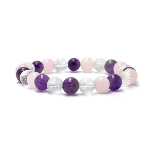 Bixorp Gems Gouden Driehoek Edelstenen Armband - 8mm / 18cm - Amethist + Bergkristal + Rozenkwarts - Handgemaakte Edelsteen Armband