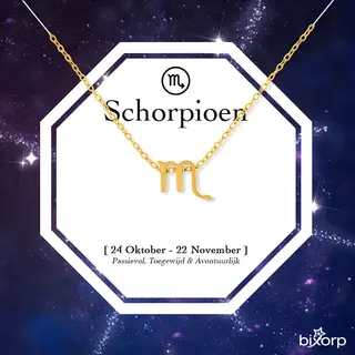 Bixorp Stars Sterrenbeeld Ketting Schorpioen / Scorpio - Stainless Steel Met Goud Verguld - 45cm Ketting Met Zodiac Hanger - Inclusief Cadeau