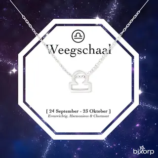 Bixorp Stars Sterrenbeeld Ketting Weegschaal / Libra - Stainless Steel - 45cm Ketting Met Zodiac Hanger - Inclusief Cadeau Verpakking